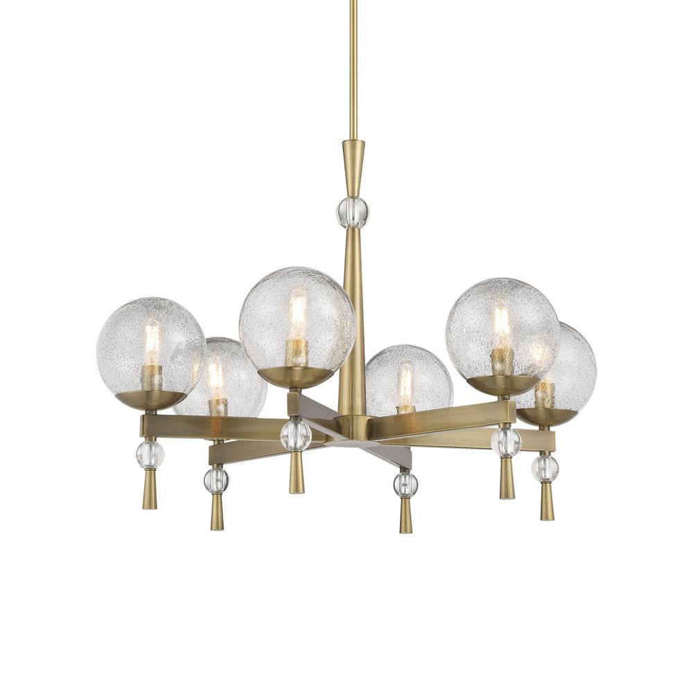 Minka-Lavery Populuxe 6-Light Oxidized Aged Brass Chandelier with Clear Volcanic Glass Shades