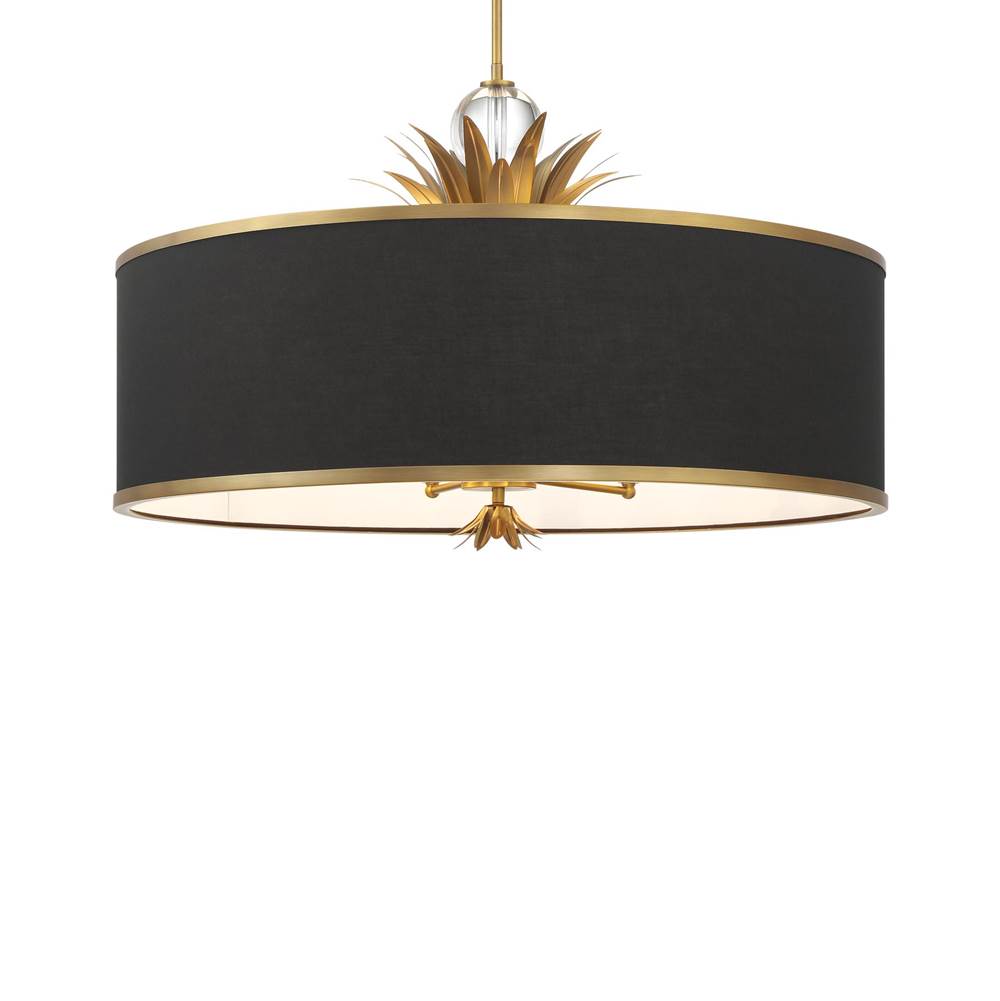 Minka-Lavery Caprio 6-Light Natural Brushed Brass Pendant with Black Fabric Shade