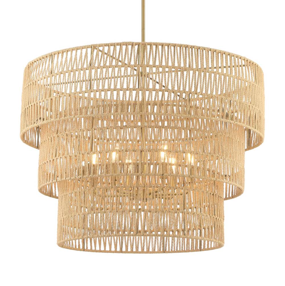 Minka-Lavery Bungalow Heaven 6-Light Soft Brass Pendant with Papyrus Rope Shade