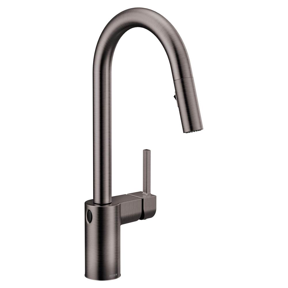 Moen Align Motionsense Wave One-Sensor Touchless One-Handle High Arc Modern Pulldown Kitchen Faucet with Reflex, Spot Resist Black Stainless