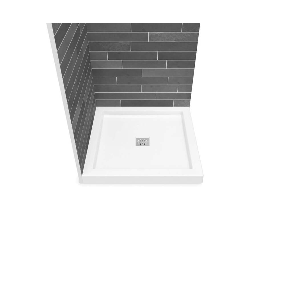 Maax B3Square 3636 Acrylic Corner Left or Right Shower Base in White with Center Drain