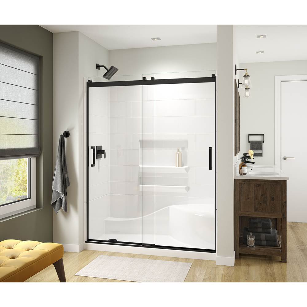 Maax Revelation Square 56-59 x 70 1/2-73 in. 8mm Sliding Shower Door for Alcove Installation with Clear glass in Matte Black
