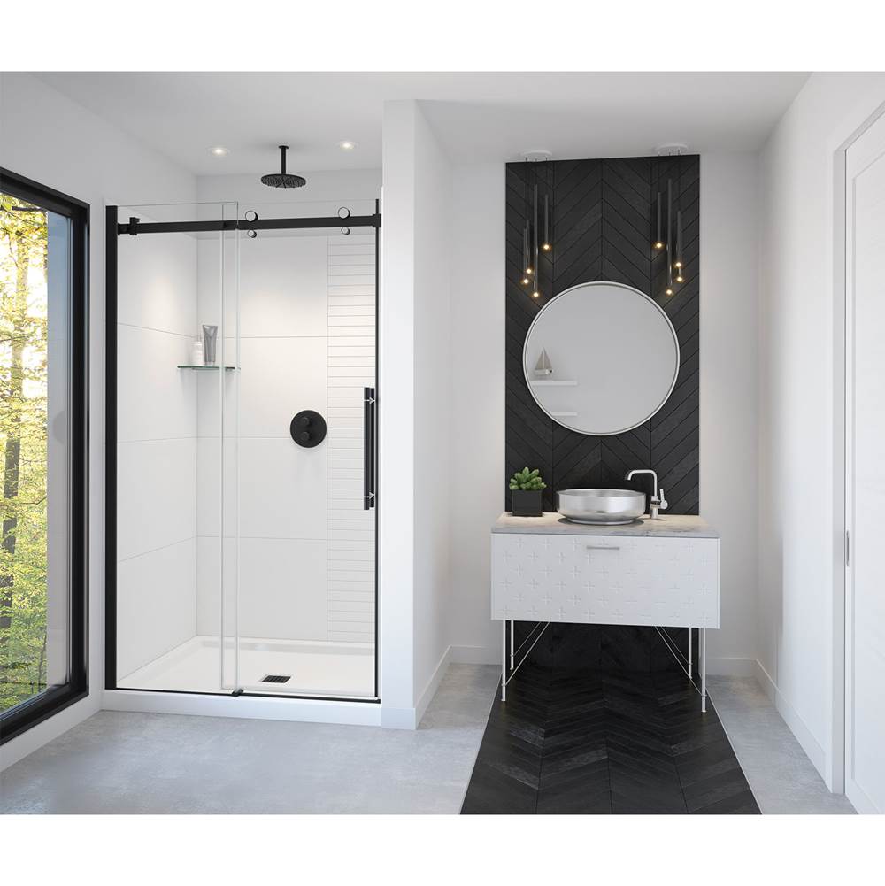 Maax Vela 44 1/2-47 x 78 3/4 in. 8mm Sliding Shower Door for Alcove Installation with Clear glass in Matte Black and Chrome