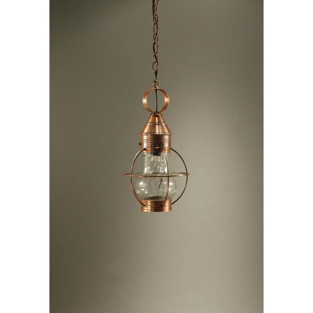 Northeast Lantern Caged Pear Hanging Antique Brass Medium Base Socket Optic Glass