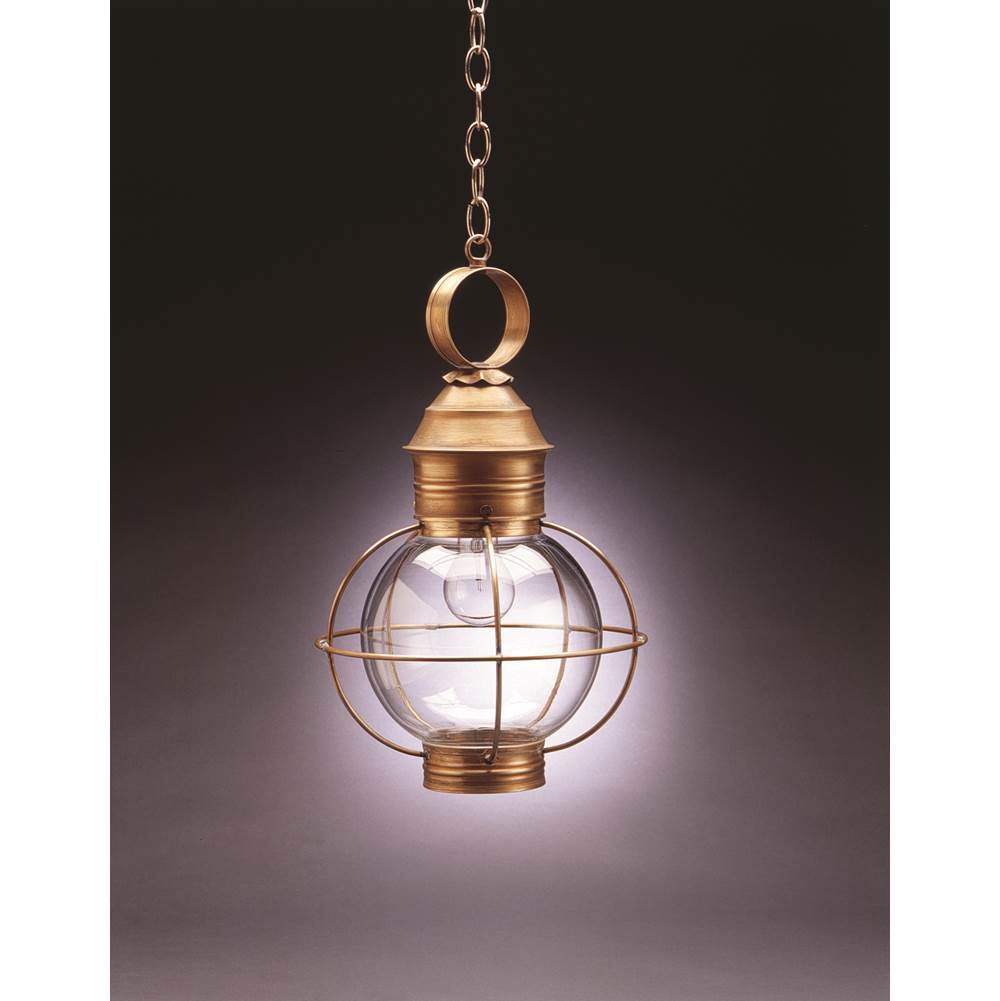 Northeast Lantern Caged Round Hanging Dark Antique Brass Medium Base Socket Clear Glass