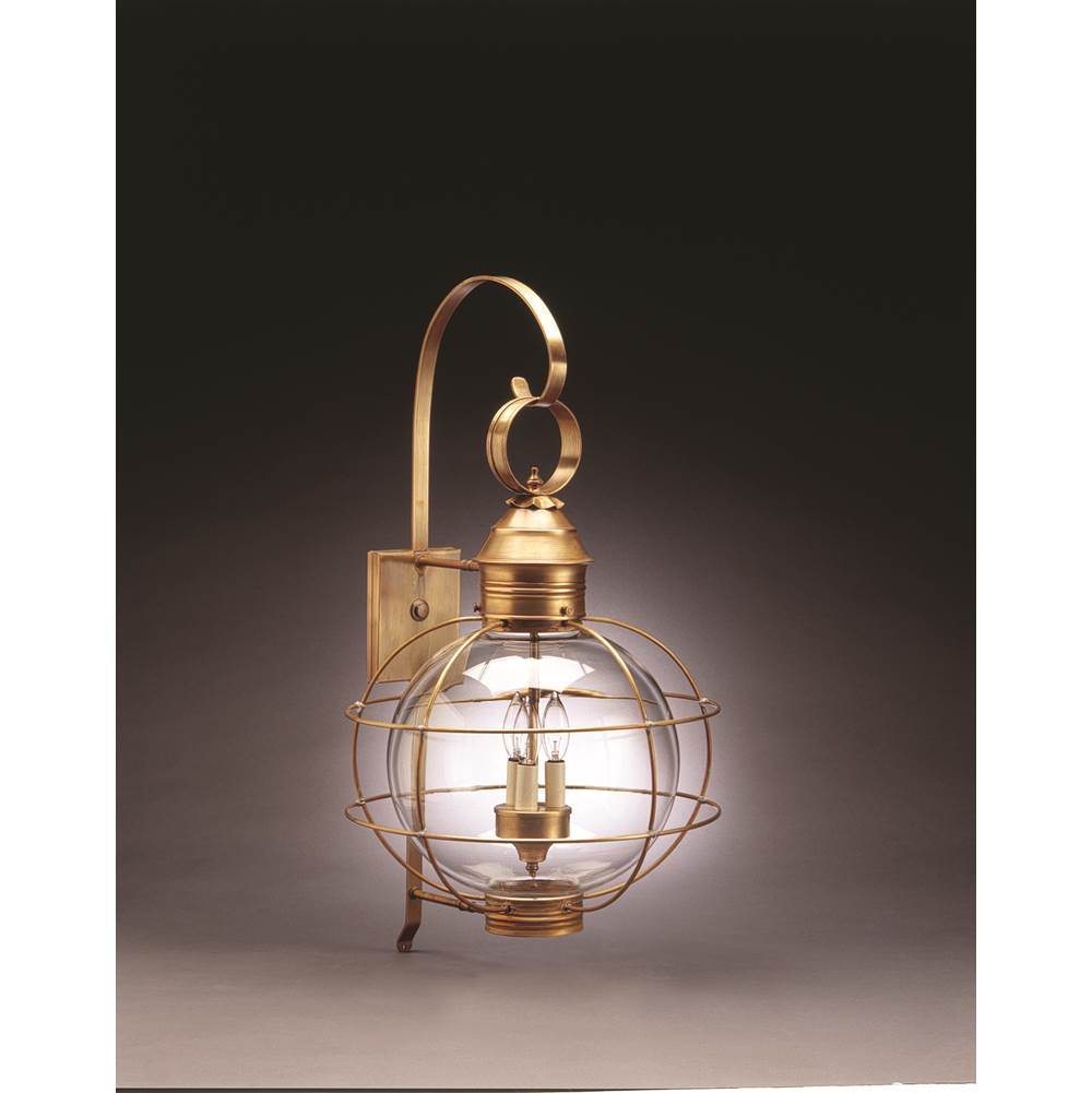 Northeast Lantern Caged Round Wall Antique Copper 3 Candelabra Sockets Clear Glass