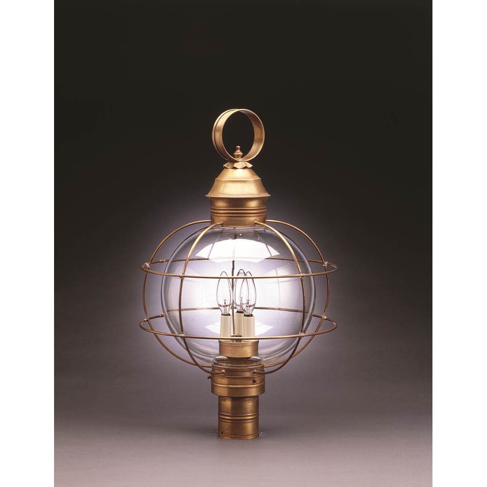 Northeast Lantern Caged Round Post Antique Copper 3 Candelabra Sockets Clear Glass