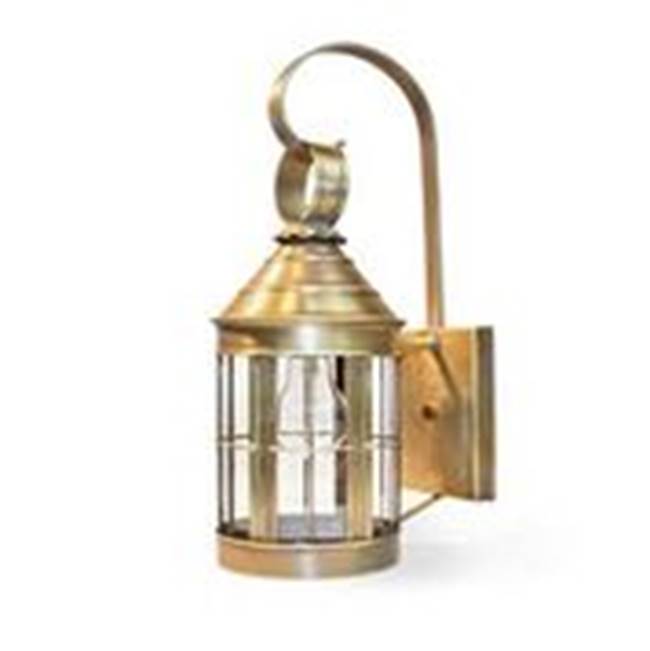 Northeast Lantern Cone Top Wall With Top Scroll Antique Brass Medium Base Socket Clear Seedy Glass