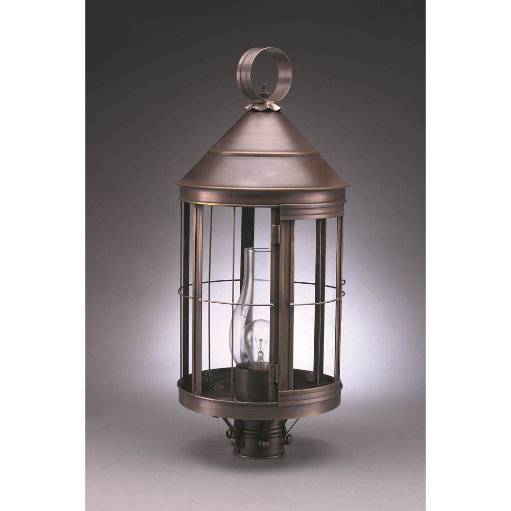 Northeast Lantern Cone Top Post Dark Antique Brass Medium Base Socket With Chimney Clear Glass