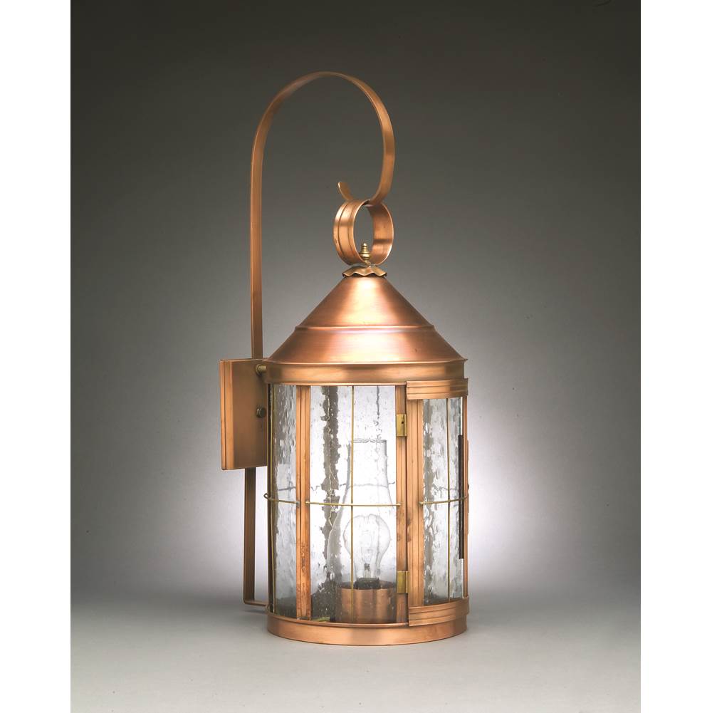 Northeast Lantern Cone Top Wall With Top Scroll Dark Antique Brass Medium Base Socket With Chimney Clear Seedy Glass