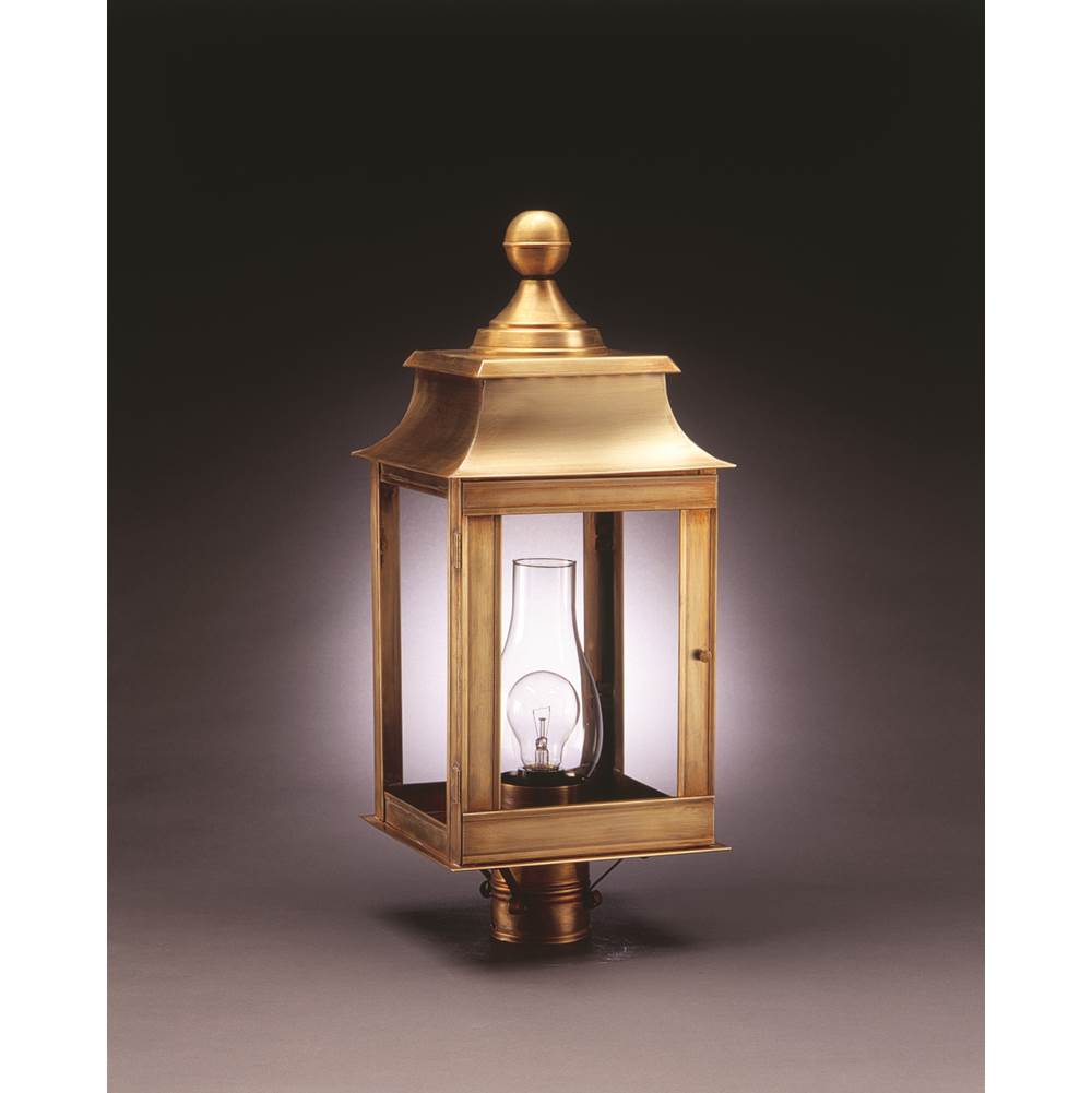 Northeast Lantern Pagoda Post Antique Copper Medium Base Socket With Chimney Clear Glass