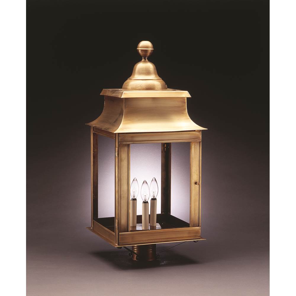 Northeast Lantern Pagoda Post Antique Brass 3 Candelabra Sockets Clear Glass