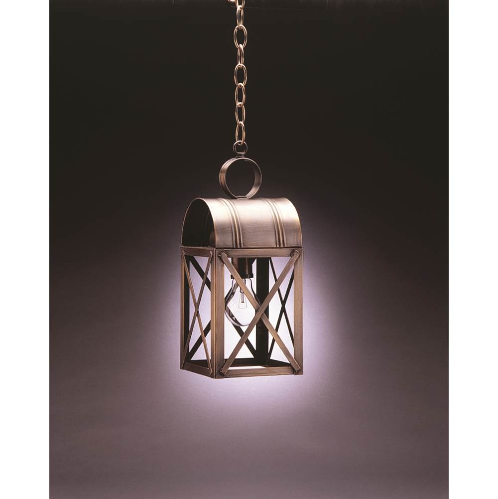 Northeast Lantern Culvert Top X-Bars Hanging Dark Brass Medium Base Socket Clear Glass