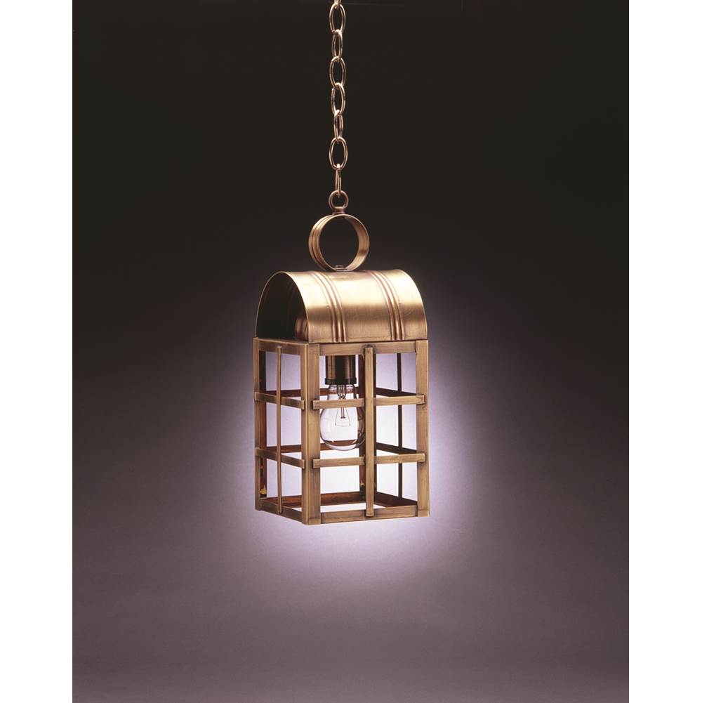 Northeast Lantern Culvert Top H-Bars Hanging Antique Brass Medium Base Socket Clear Glass