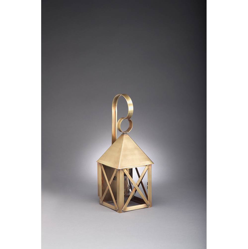 Northeast Lantern Pyramid Top X-Bars Wall Antique Brass Medium Base Socket Clear Glass