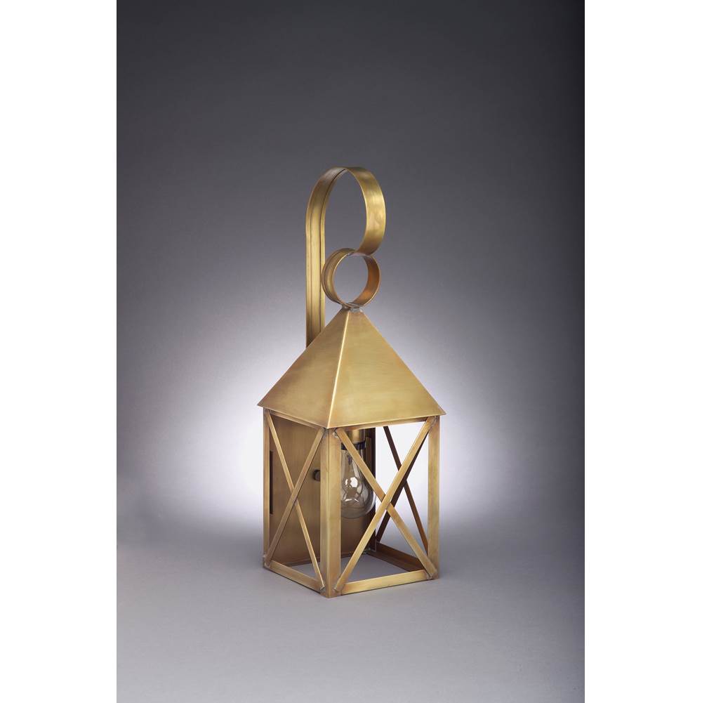 Northeast Lantern Pyramid Top X-Bars Wall Dark Brass Medium Base Socket Clear Glass