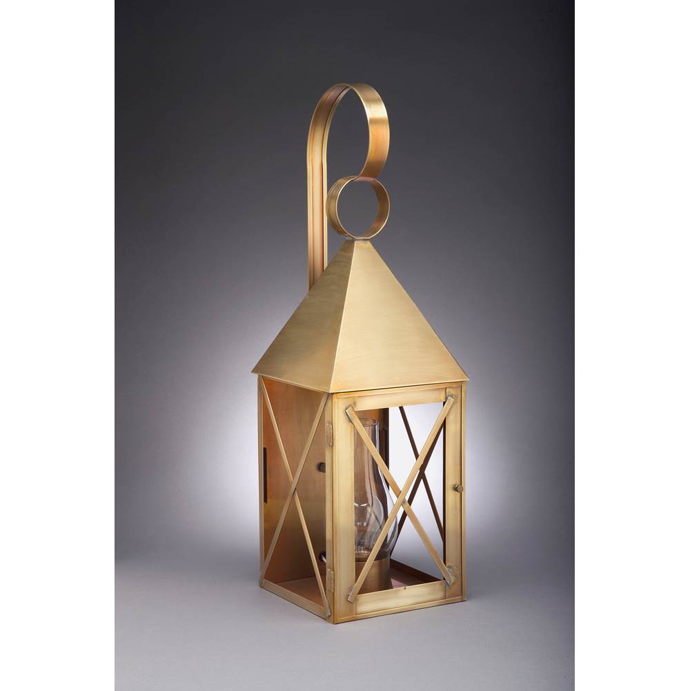 Northeast Lantern Pyramid Top X-Bars Wall Dark Antique Brass Medium Base Socket With Chimney Clear Glass