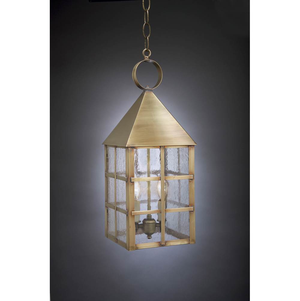 Northeast Lantern Pyramid Top H-Bars Hanging Antique Brass 2 Candelabra Sockets Seedy Marine Glass