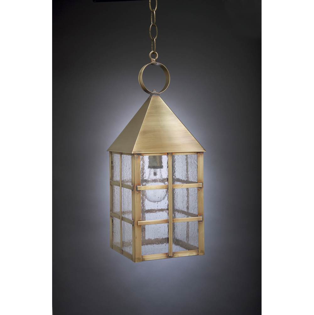 Northeast Lantern Pyramid Top H-Bars Hanging Dark Brass Medium Base Socket Seedy Marine Glass