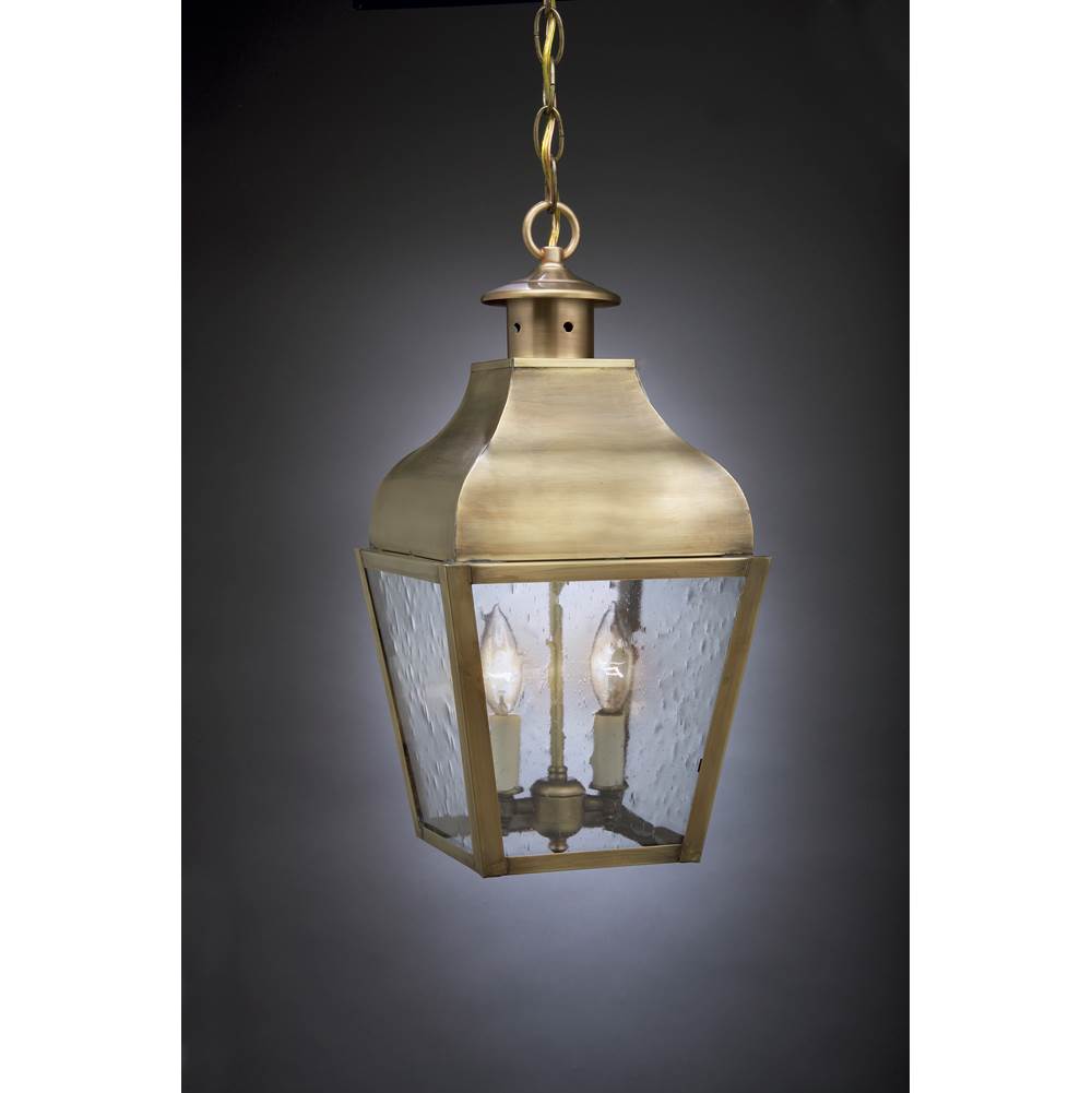 Northeast Lantern Curved Top Hanging Dark Antique Brass 2 Candelabra Sockets Clear Seedy Glass