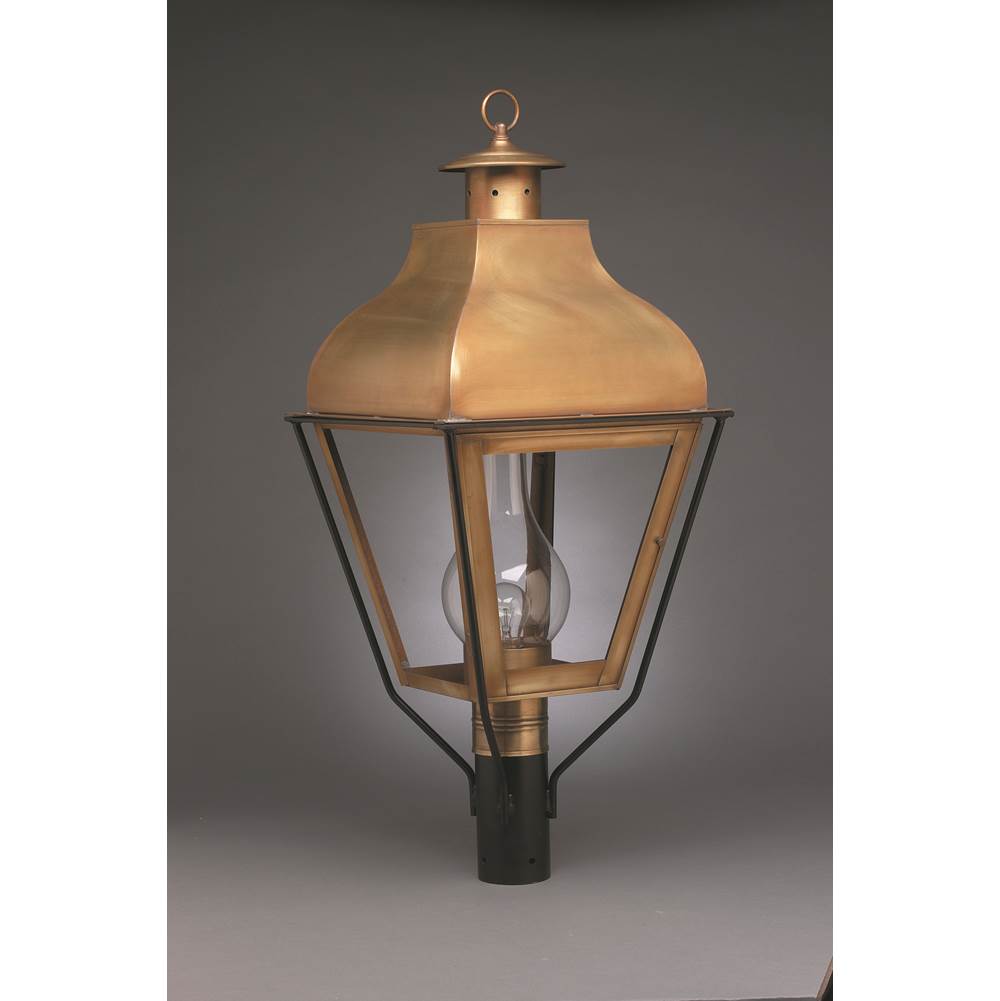 Northeast Lantern Curved Top Post Antique Brass Medium Base Socket With Chimney Clear Glass