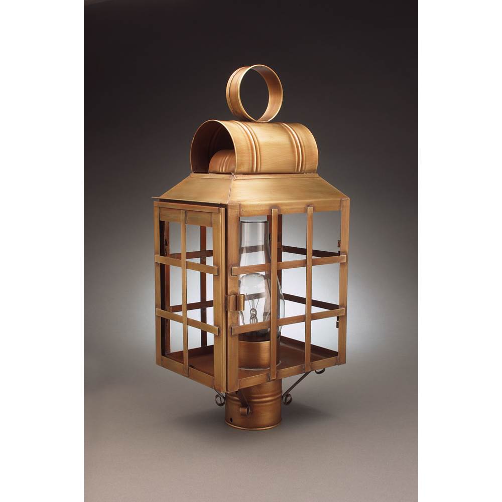Northeast Lantern Culvert Top H-Bars Post Antique Brass Medium Base Socket With Chimney Clear Glass