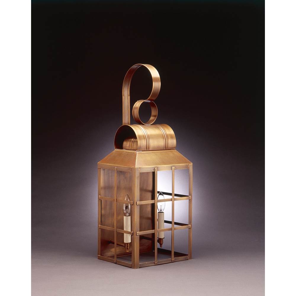 Northeast Lantern Culvert Top H-Bars Wall Antique Brass 2 Candelabra Sockets Clear Glass
