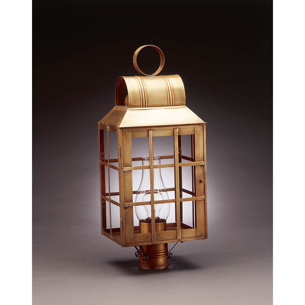 Northeast Lantern Culvert Top H-Bars Post Dark Antique Brass Medium Base Socket With Chimney Clear Glass