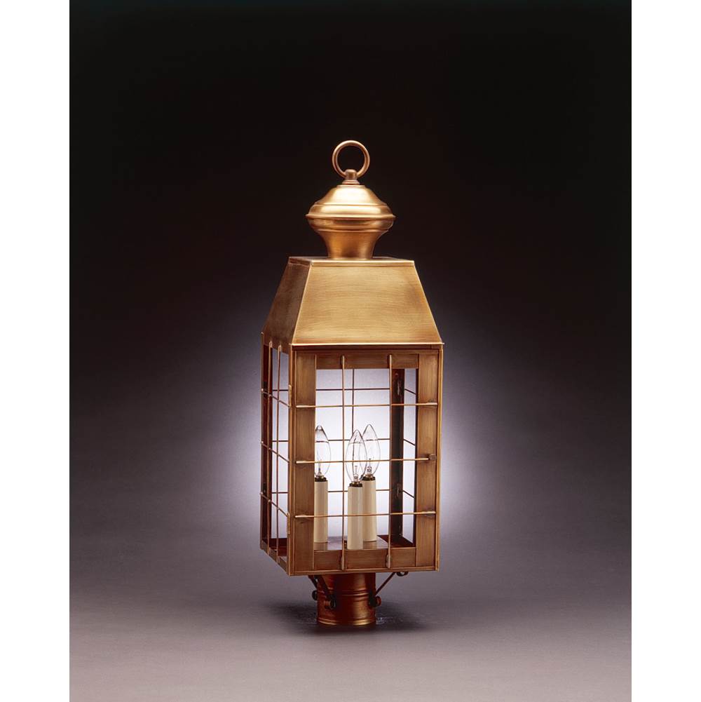 Northeast Lantern H-Rod Post Antique Copper 3 Candelabra Sockets Clear Glass
