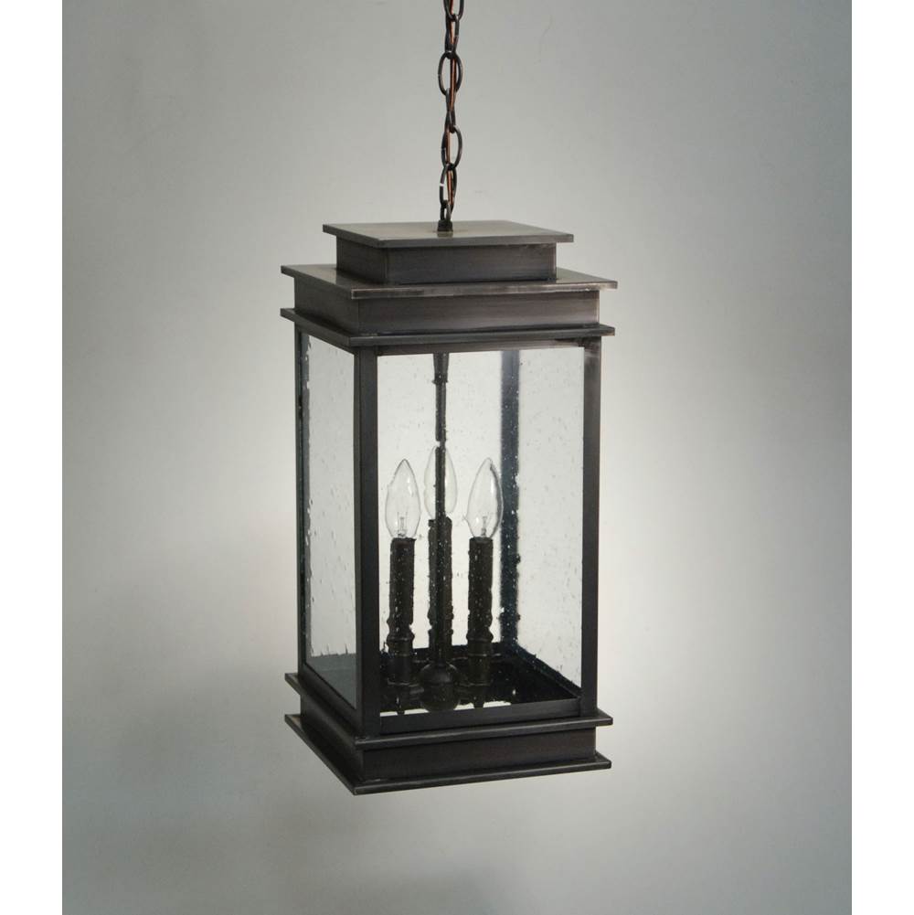 Northeast Lantern Hanging Dark Antique Brass 3 Candelabra Sockets Clear Seedy Glass