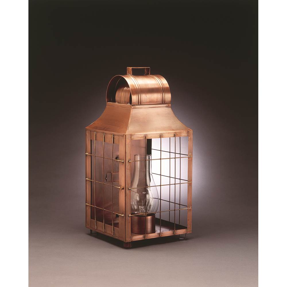 Northeast Lantern Culvert Top H-Rod Wall Dark Antique Brass Medium Base Socket With Chimney Clear Glass