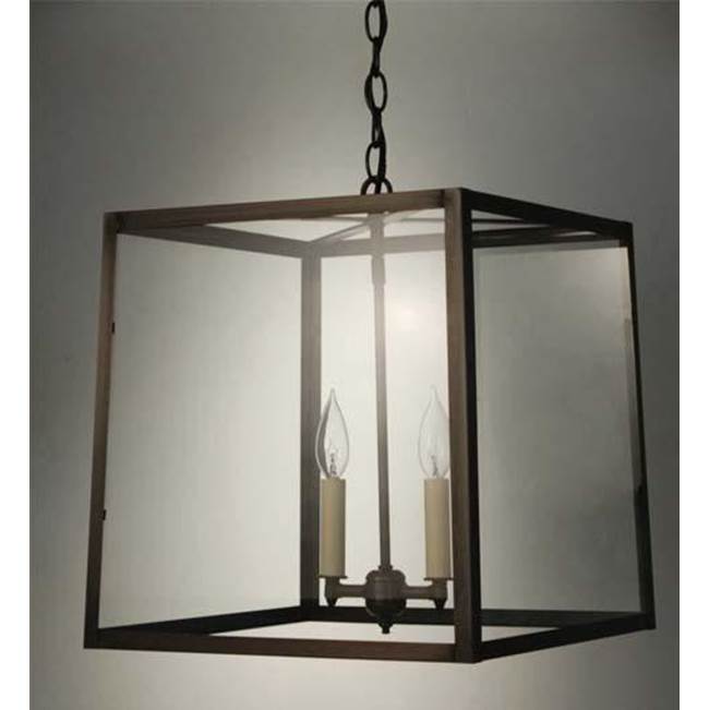 Northeast Lantern Square Trapezoid Hanging Antique Copper 2 Candelabra Sockets Clear Seedy Glass