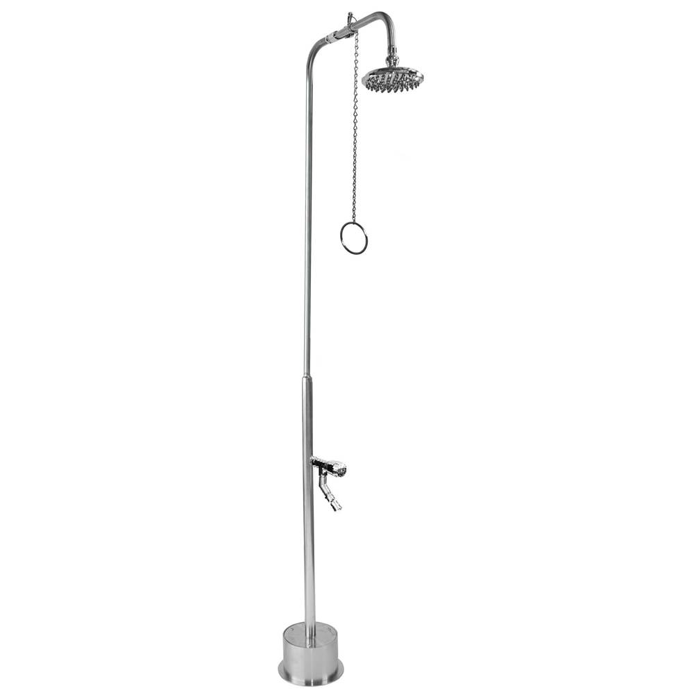 Outdoor Shower Free Standing Single Supply Shower - Pull Chain Valve, 8'' Shower Head, ADA Metered Foot Shower
