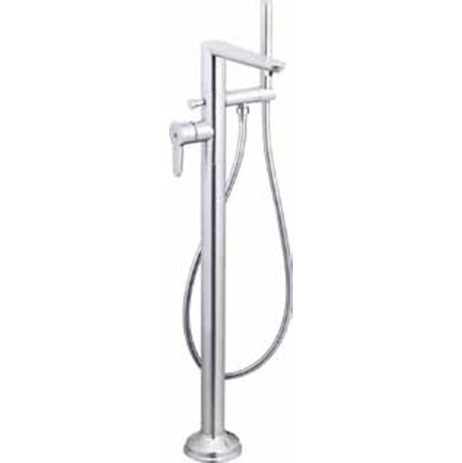 Outdoor Shower Free Standing Tub Filler - Hot & Cold Lever Handle, Hand Spray & Hose - 316 Stainless Steel