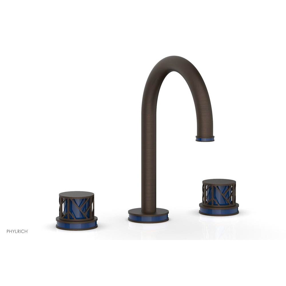 Phylrich Antique Bronze Jolie Widespread Lavatory Faucet With Gooseneck Spout, Round Cutaway Handles, And Navy Blue Accents - 1.2GPM