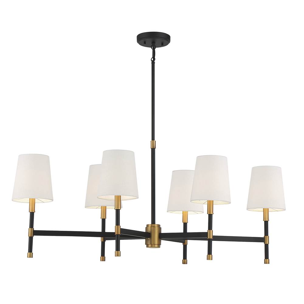 Savoy House Brody 6-Light Linear Chandelier in Matte Black with Warm Brass Accents