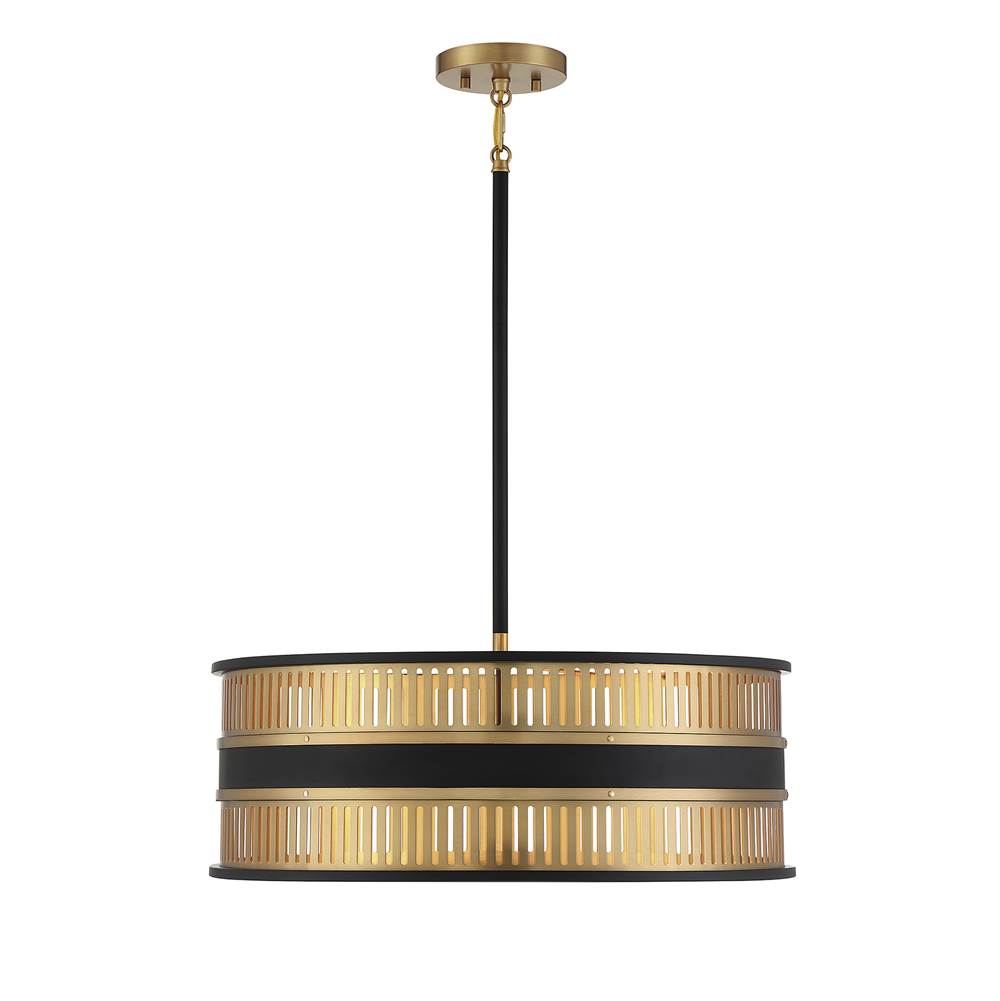 Savoy House Eclipse 4-Light Pendant in Matte Black with Warm Brass Accents
