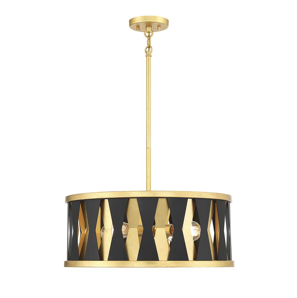Savoy House Kellerman 4-Light Pendant in Matte Black with True Gold