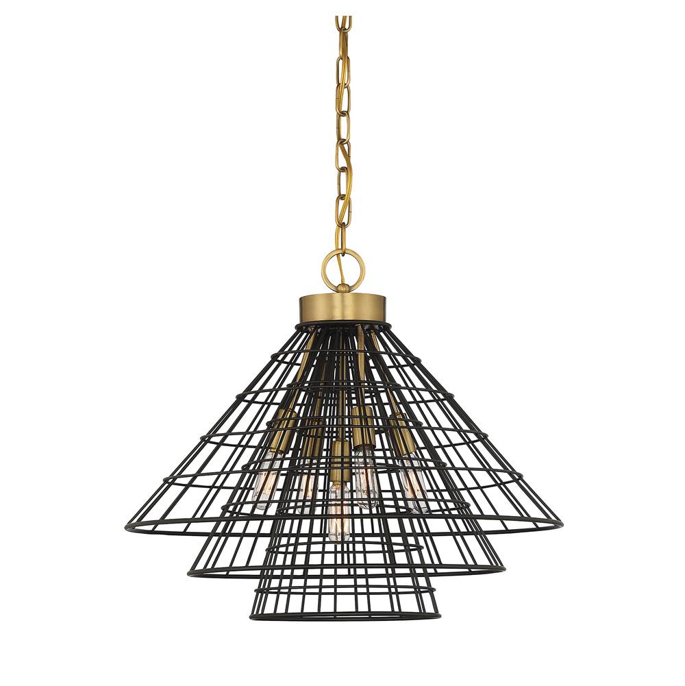 Savoy House Lenox 5-Light Pendant in Matte Black with Warm Brass Accents