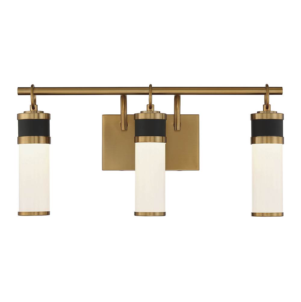Savoy House Abel 3-Light LED Bathroom Vanity Light in Matte Black with Warm Brass Accents