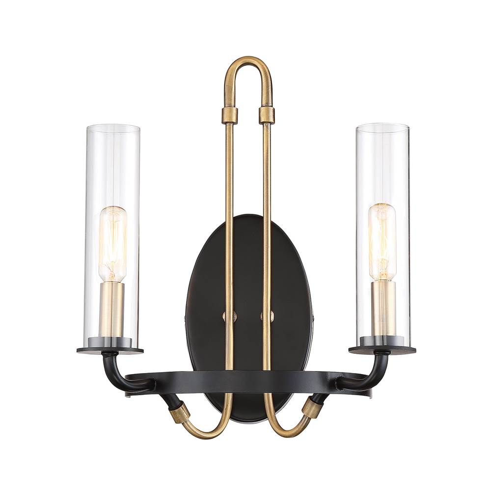 Savoy House Kearney 2-Light Wall Sconce in Vintage Black with Warm Brass