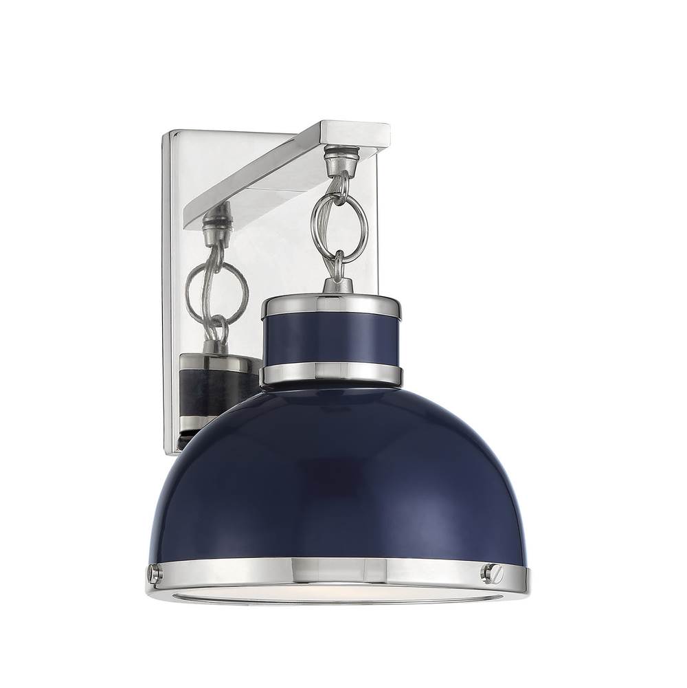 Savoy House Corning 1-Light Wall Sconce in Navy with Polished Nickel Accents