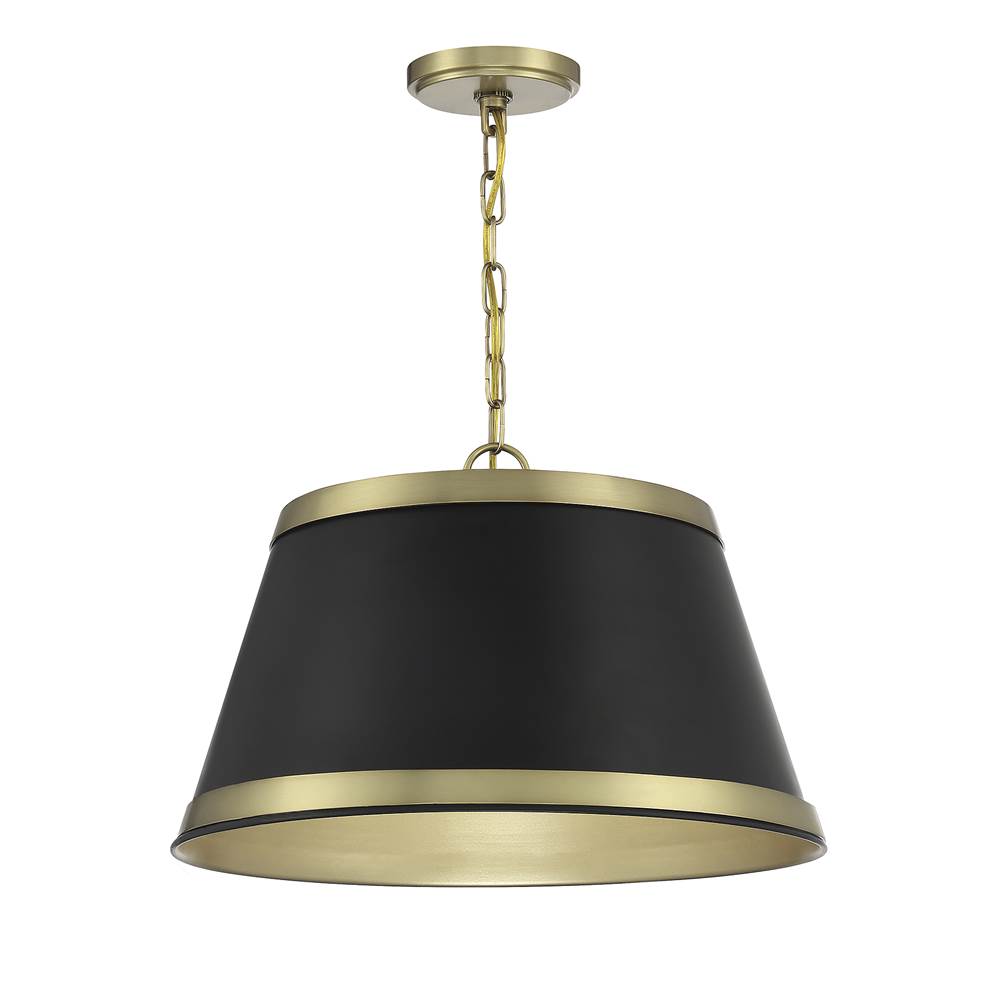 Savoy House 3-Light Pendant in Matte Black with Natural Brass