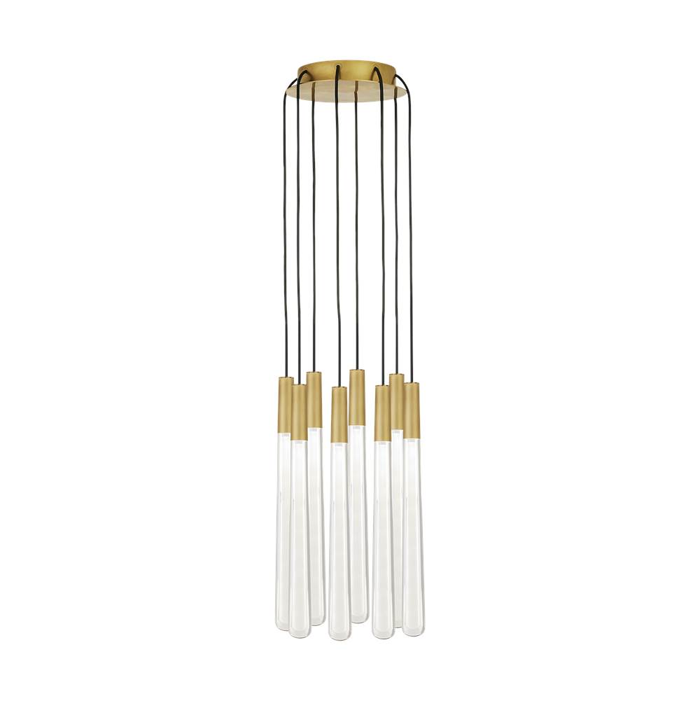 Visual Comfort Modern Collection Sean Lavin Pylon 8-Light Dimmable Led Crystal Light Chandelier With Natural Brass Finish And Crystal Shades
