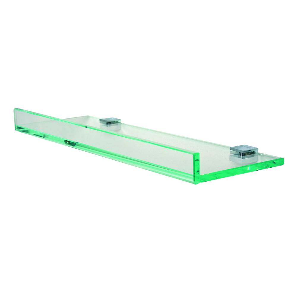 Valsan Tetris R Polished Brass Glass Shelf W/1'' Front Lip And Square Back Plate - 15 3/4'' X 4 7/8'' X 1 3/8''