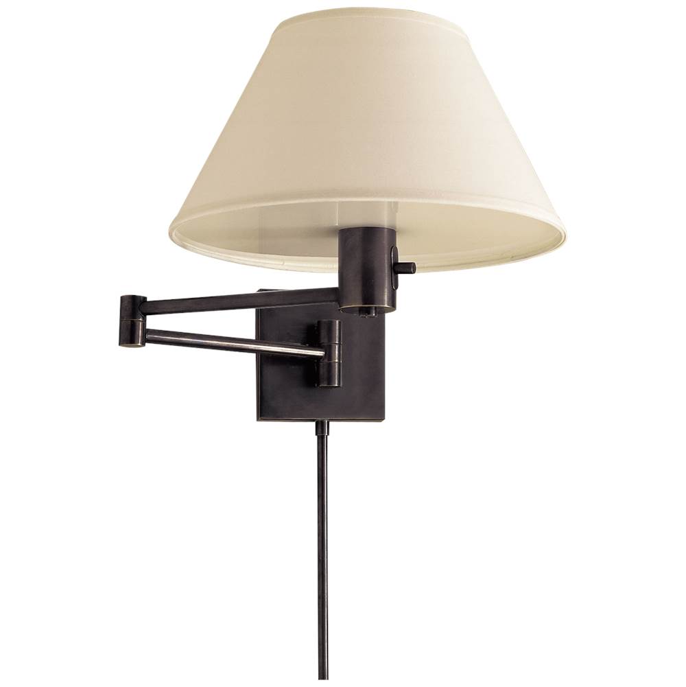 Visual Comfort Signature Collection Classic Swing Arm Wall Lamp in Bronze with Linen Shade