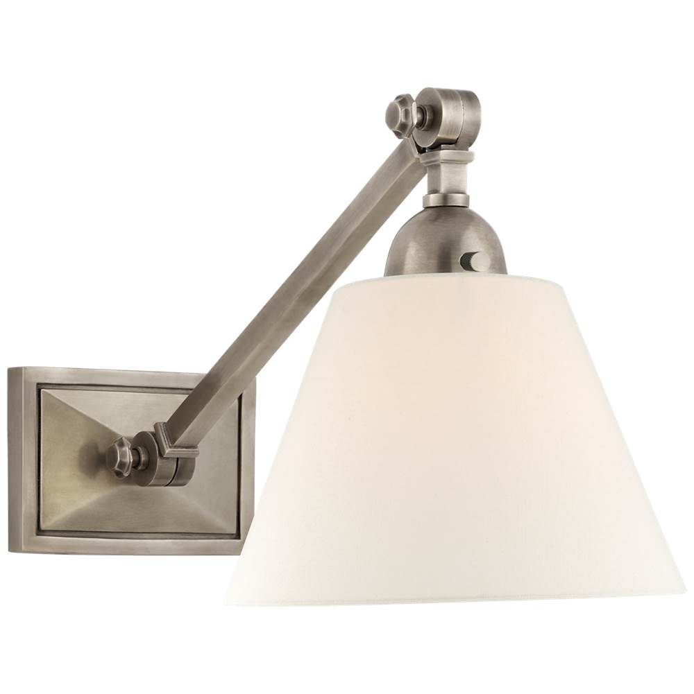 Visual Comfort Signature Collection Jane Single Library Wall Light in Antique Nickel with Linen Shade