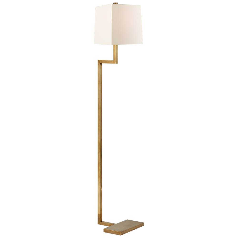 Visual Comfort Signature Collection Alander Floor Lamp in Hand-Rubbed Antique Brass with Linen Shade