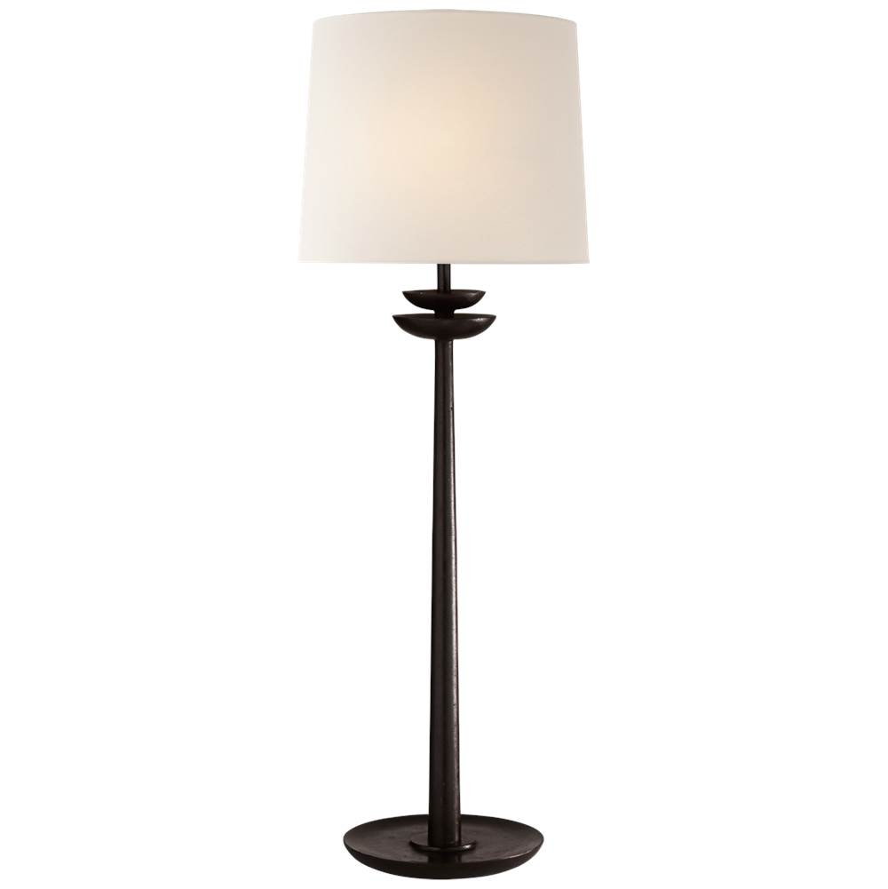 Visual Comfort Signature Collection Beaumont Medium Buffet Lamp in Aged Iron with Linen Shade