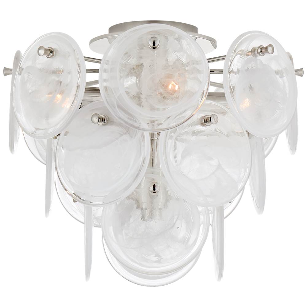 Visual Comfort Signature Collection Loire Medium Tiered Flush Mount in Polished Nickel with White Strie Glass
